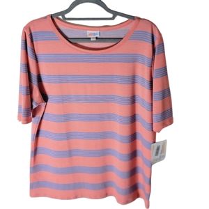 LuLaRoe Gigi Top 3XL orange blue stripe short sleeve Smscoop neck plus size